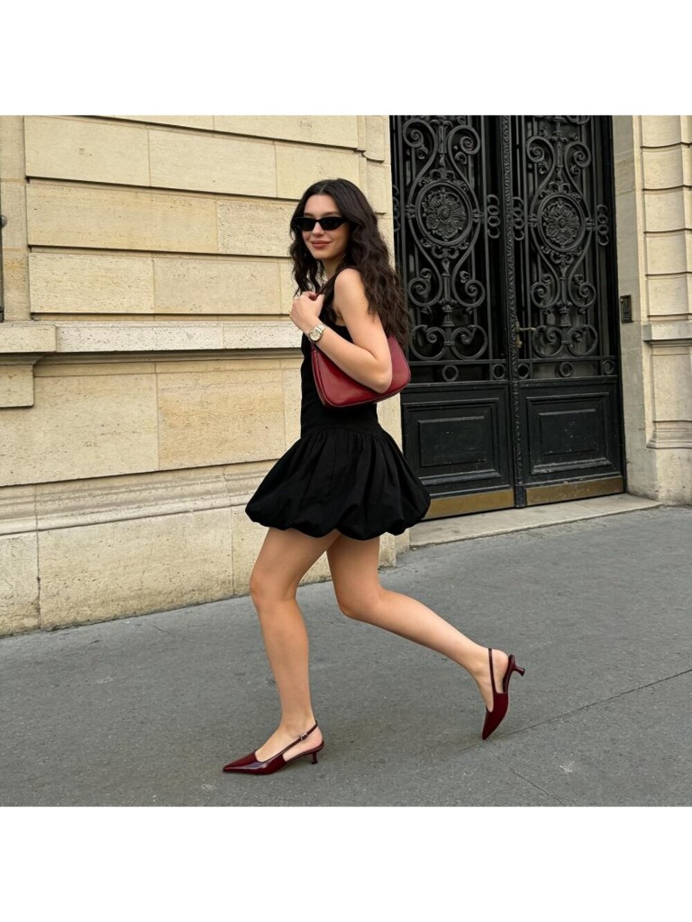Women's Wine Red Pointed Toe Slingback Kitten Dress Shoes Sling Back Low Heels - Picture 2 of 7